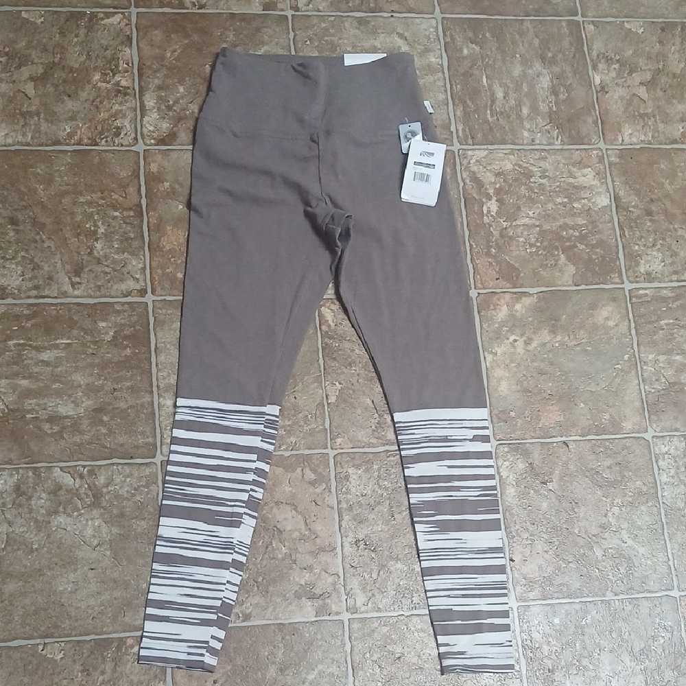NWT Marika Taupe Leggings with White Stripe Detail Size 27 Inch Legging